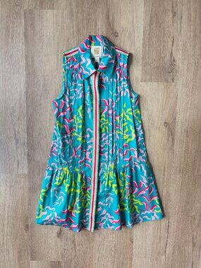 EMILY MCCARTHY Sleeveless Pleated Button Front Shirt Dress Blue XS *generous